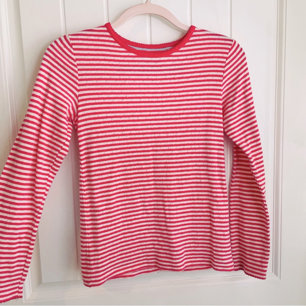 Mini Boden Girl’s Pink & White Striped Top Long Sleeve Shirt Sz 13-14 in EUC